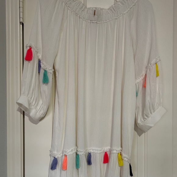 Misa Los Angeles Short White Coverup with Colored Tassels Size XS Vacation! - Picture 6 of 7